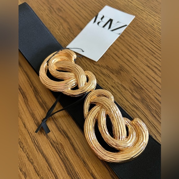 Zara GOLD BUCKLE BLACK STRETCH BELT - Picture 5 of 10